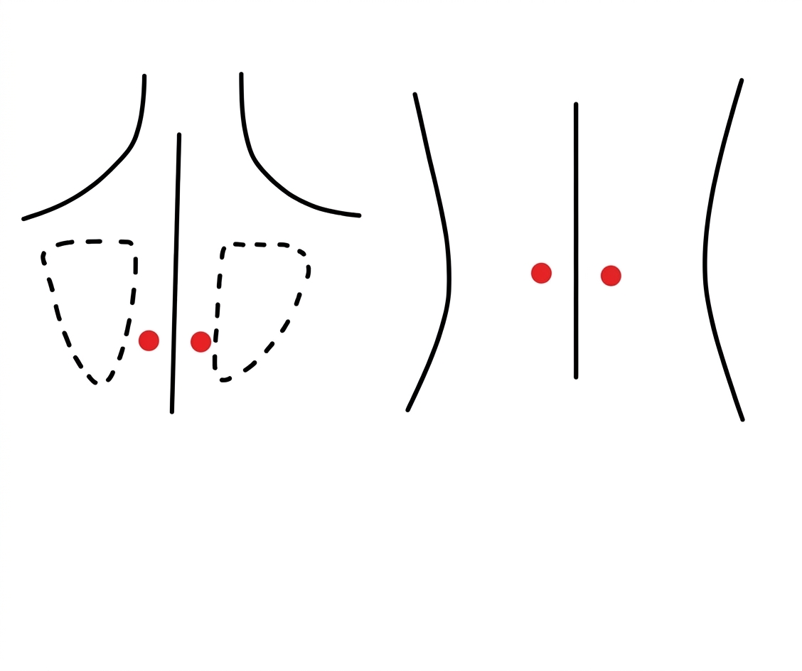 むくみに効く背中のツボ。肩甲骨の高さの心兪、腰の高さの腎兪の位置を示した図