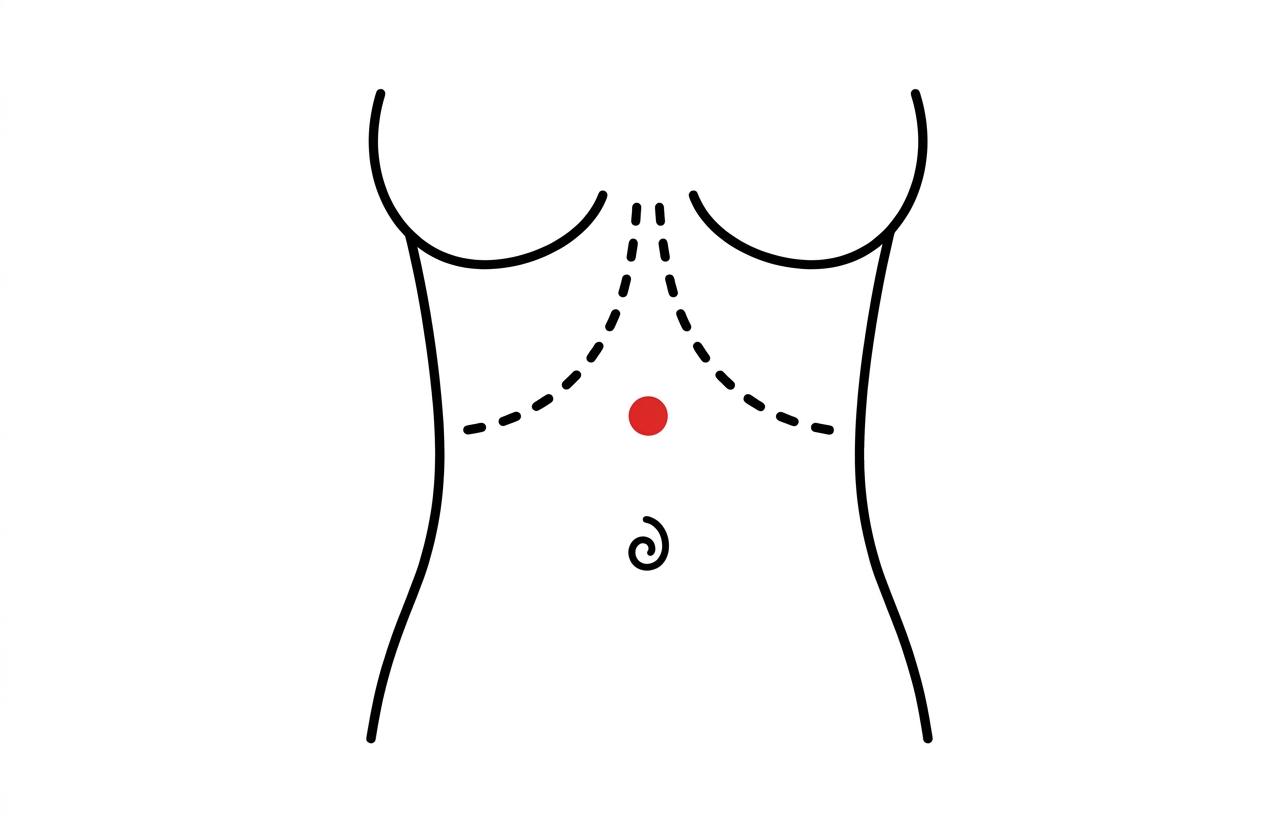むくみに効くお腹のツボ。おへその1cm上にある水分の位置を示した図