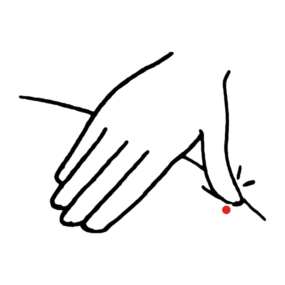 4本の指で支えながら、親指の腹で軽く押すイラスト