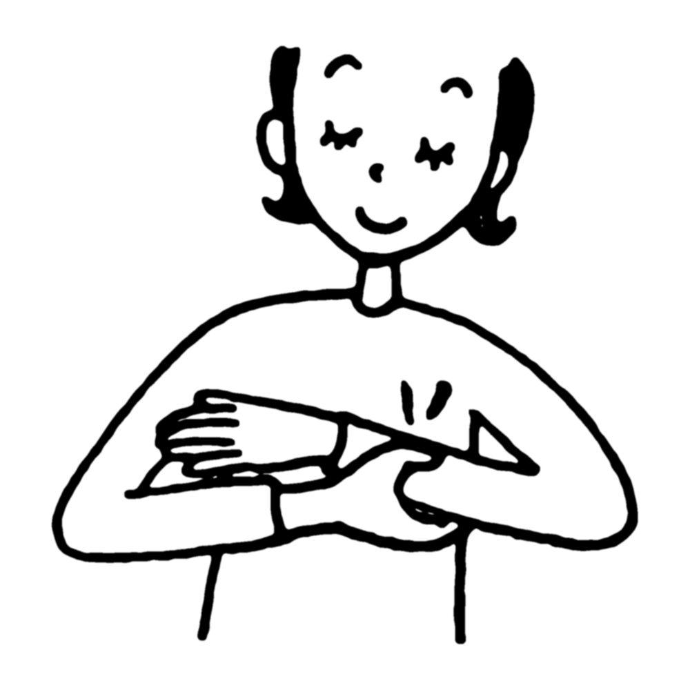 胸の前で手を当て、やや痛いくらいの強さで押す人のイラスト